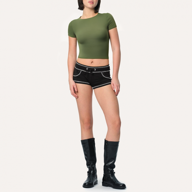 Green elastic slim fit women's sports short sleeves