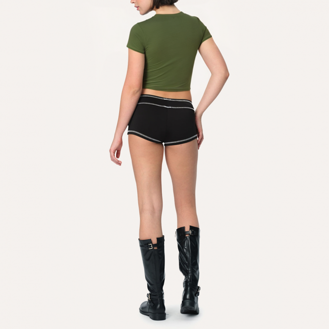 Green elastic slim fit women's sports short sleeves
