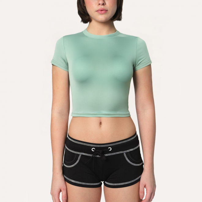 Round neck thin slim fit women's sports short sleeves