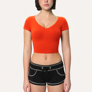 Sexy V-neck slim fit women's sports short sleeves