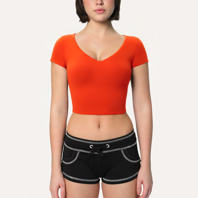 Sexy V-neck slim fit women's sports short sleeves