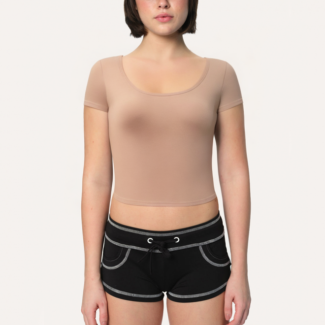 Pink round neck pure cotton women's sports short sleeves